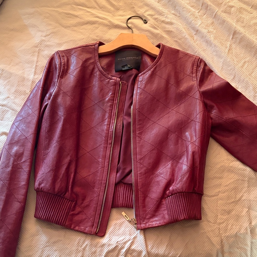 Club Monaco Quilted Leather Jacket - Deep Red